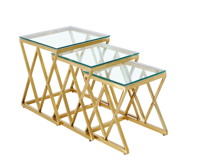 GUERIDON TRIPLE POP EN GOLD TRANSPARENT 45x45x46cm +40x40x41 cm