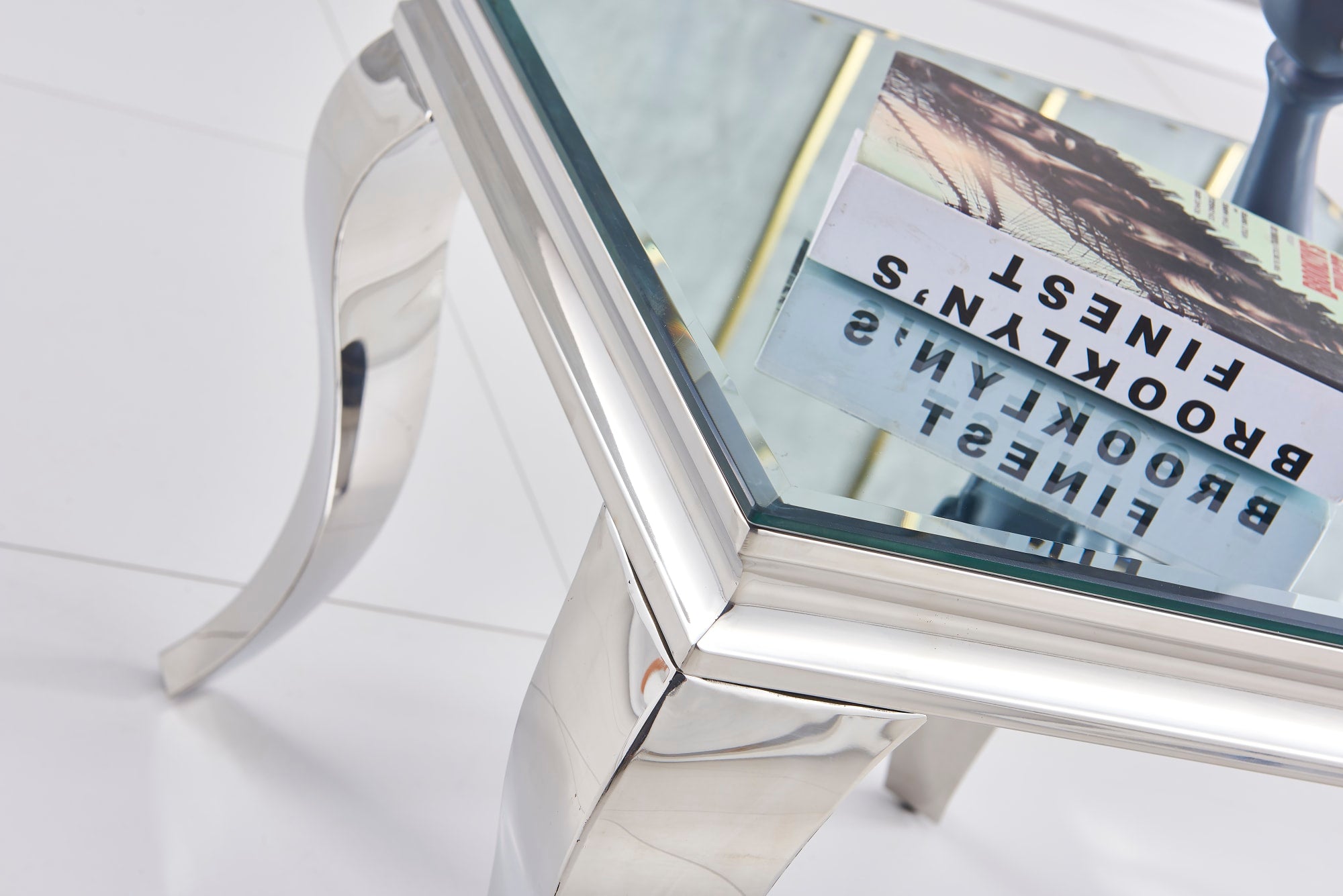 GUERIDON BAROQUE CHROME MIROIR 50x50 cm