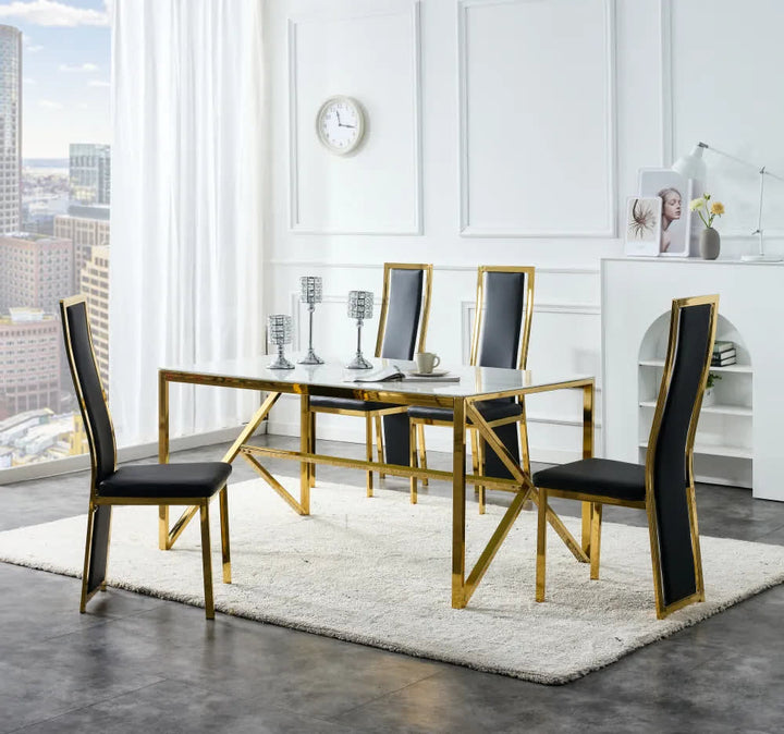 Table à manger MAJESTIQUE Gold Plateau en verre trempé