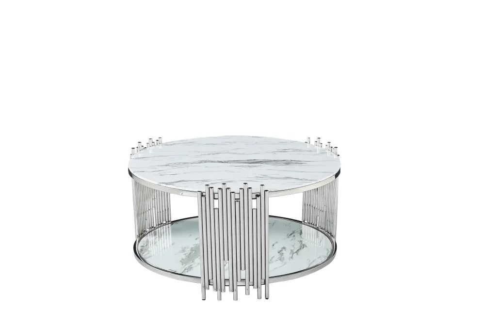 Table Basse ronde STICK Chrome et plateau en verre D90 H45 cm