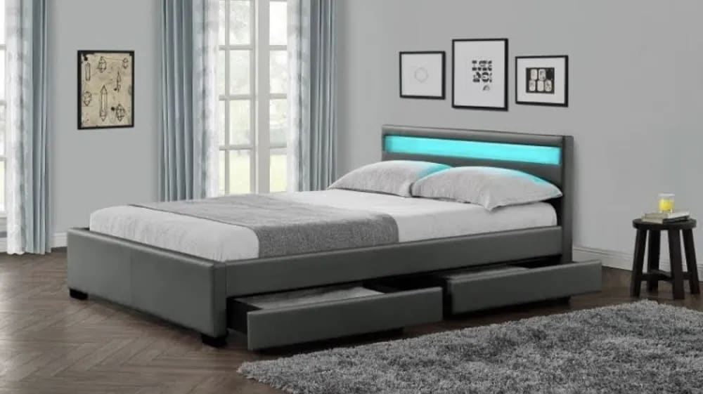 Lit 2 places 140x190 cm TIROIRS et LED sommier inclus