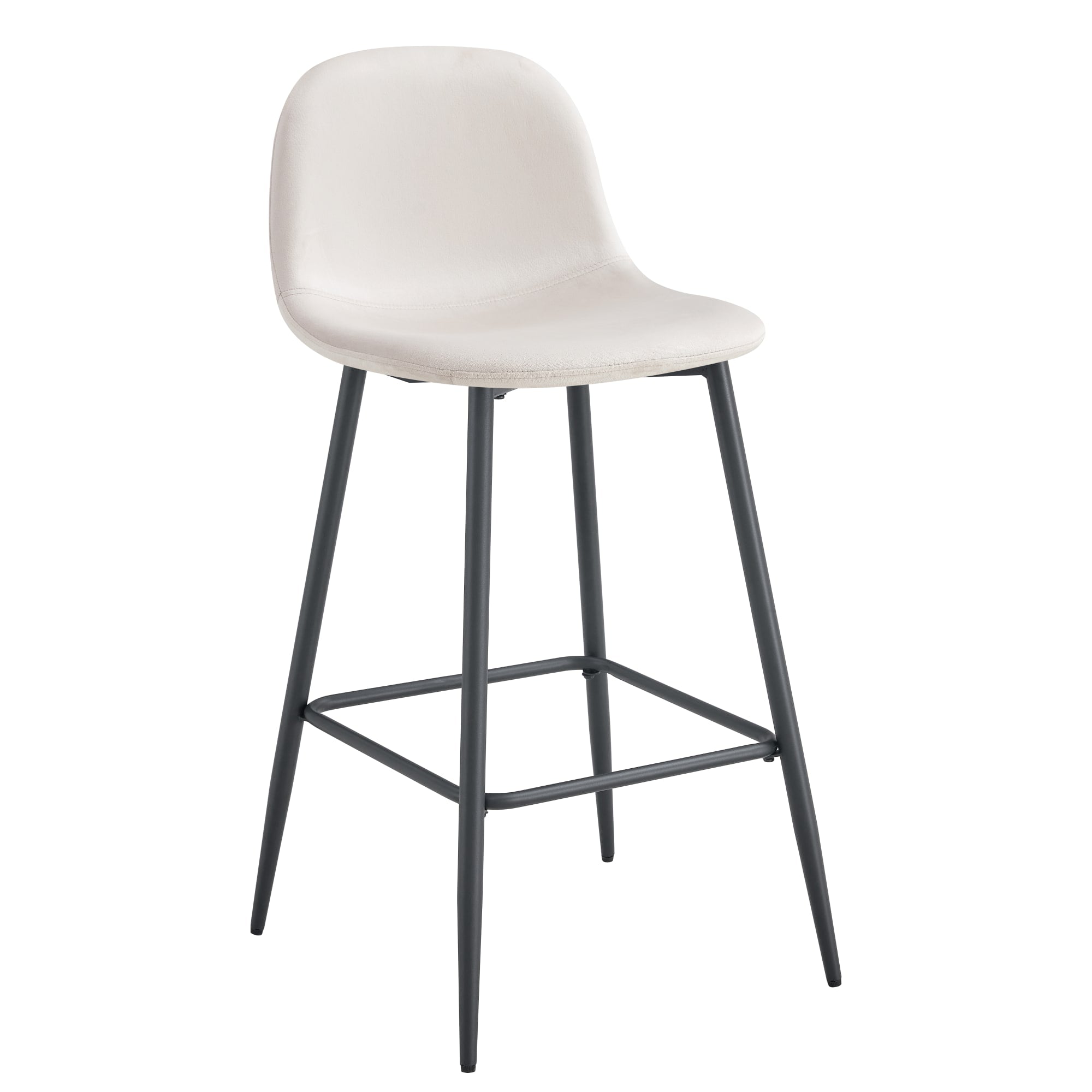 TABOURET DE BAR SCANDINAVE PIED METAL NOIR VELOURS BEIGE