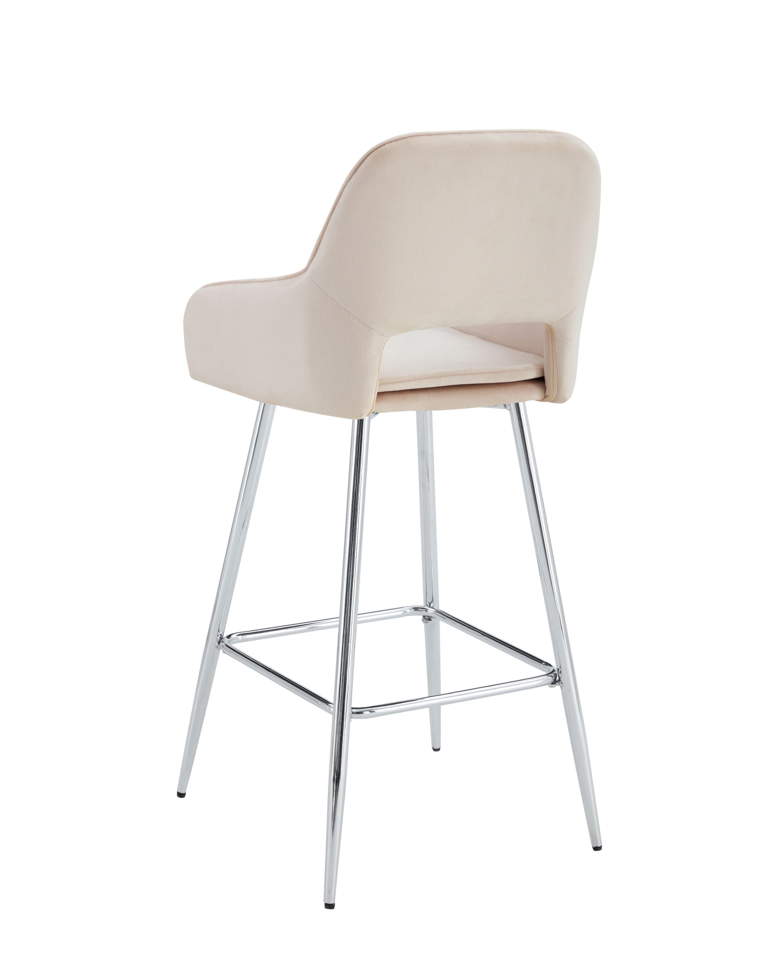 TABOURET DE BAR ATHENA PIED CHROME VELOURS BEIGE