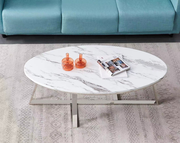 TABLE BASSE GAMMA CHROME PIERRE MARBRE 120 x 60 x 45 CM