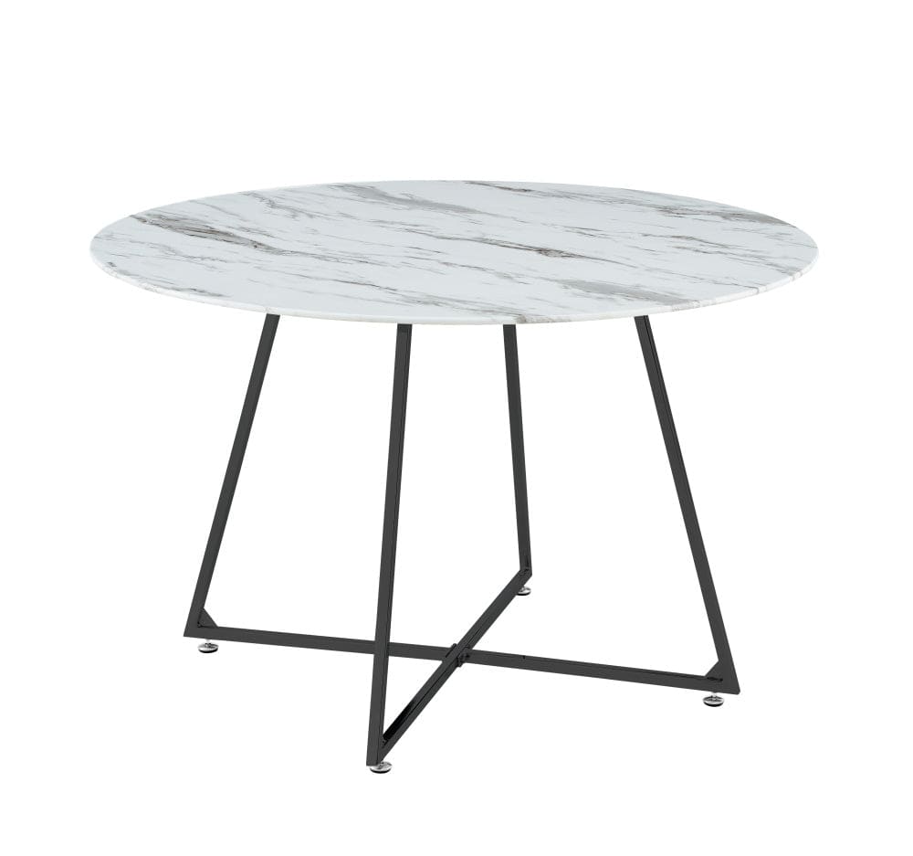 Table à manger ronde 4 personnes HELOISE Métal noir verre trempé D120 cm