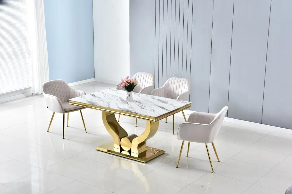 Table à manger TROFY 6 à 8 personnes gold verre 180x90 cm