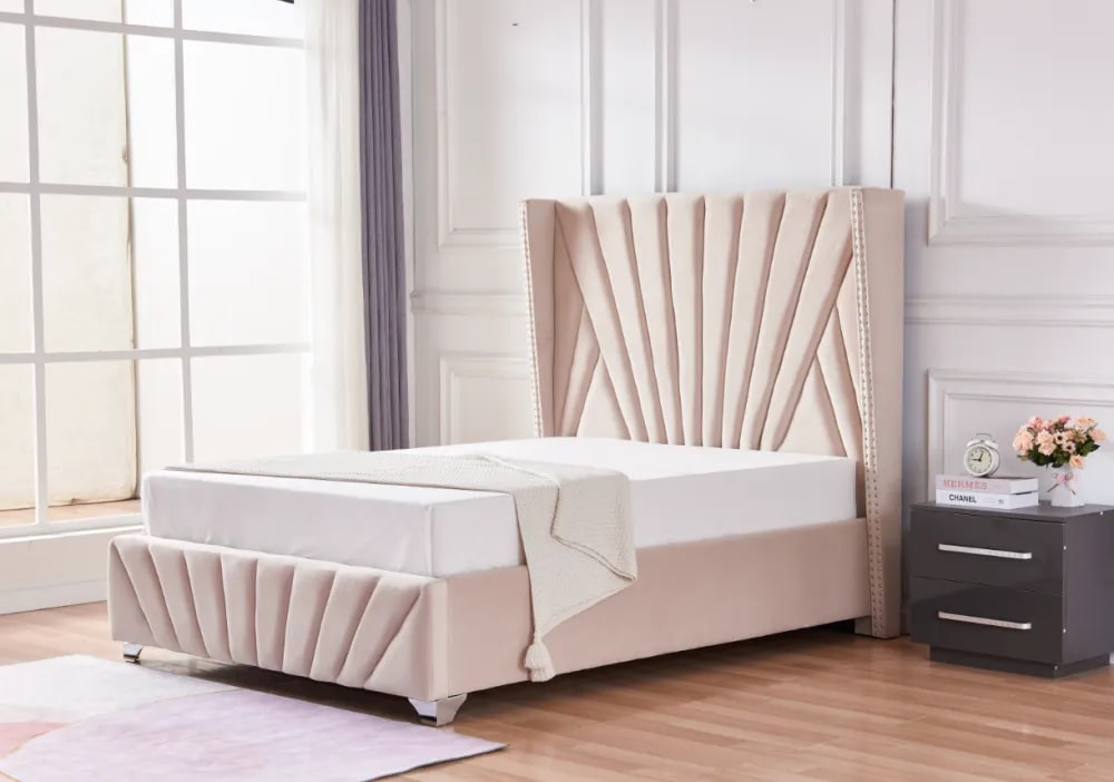 Lit 2 places 180x200cm BONIFACIO Velours sommier intégré