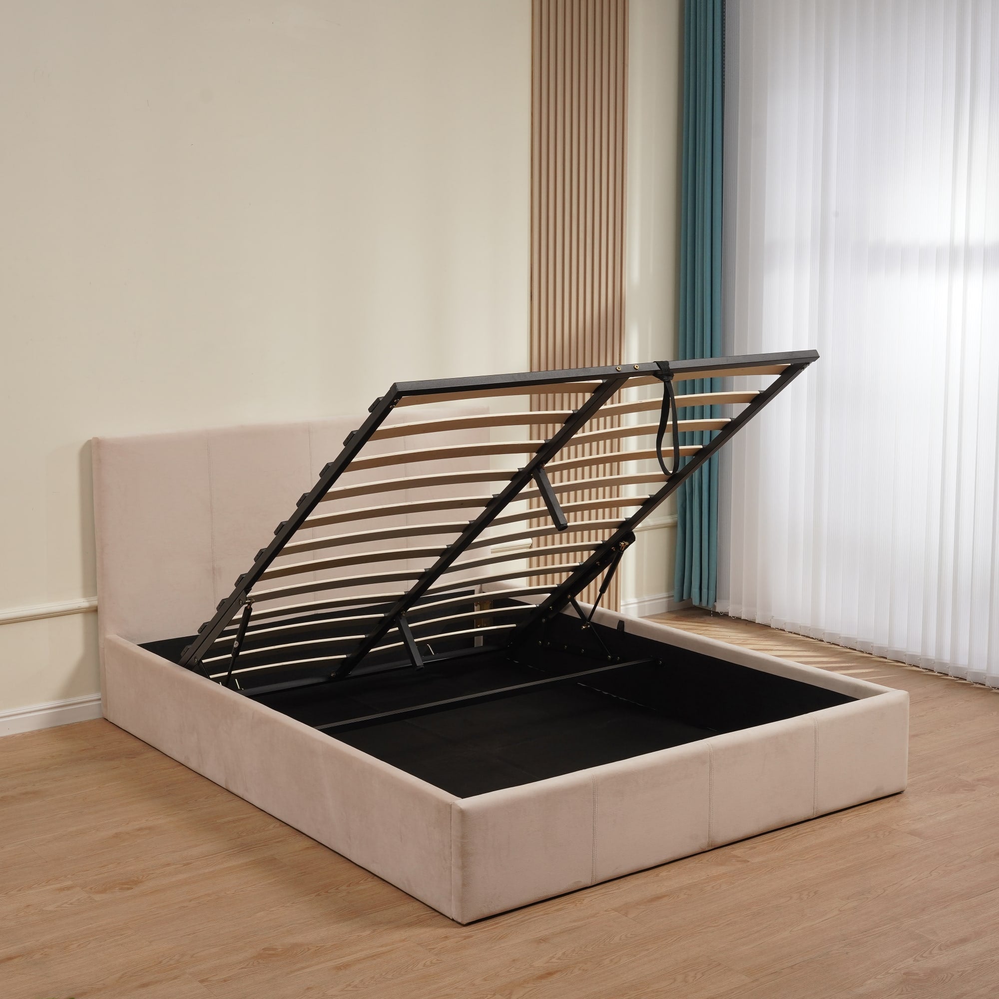 LIT COFFRE BASTIEN VELOURS BEIGE 140X190