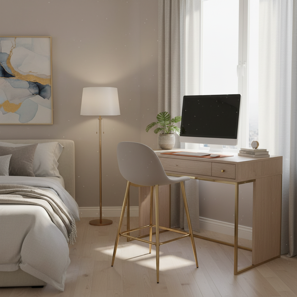 TABOURET DE BAR SCANDINAVE PIED GOLD VELOURS TAUPE