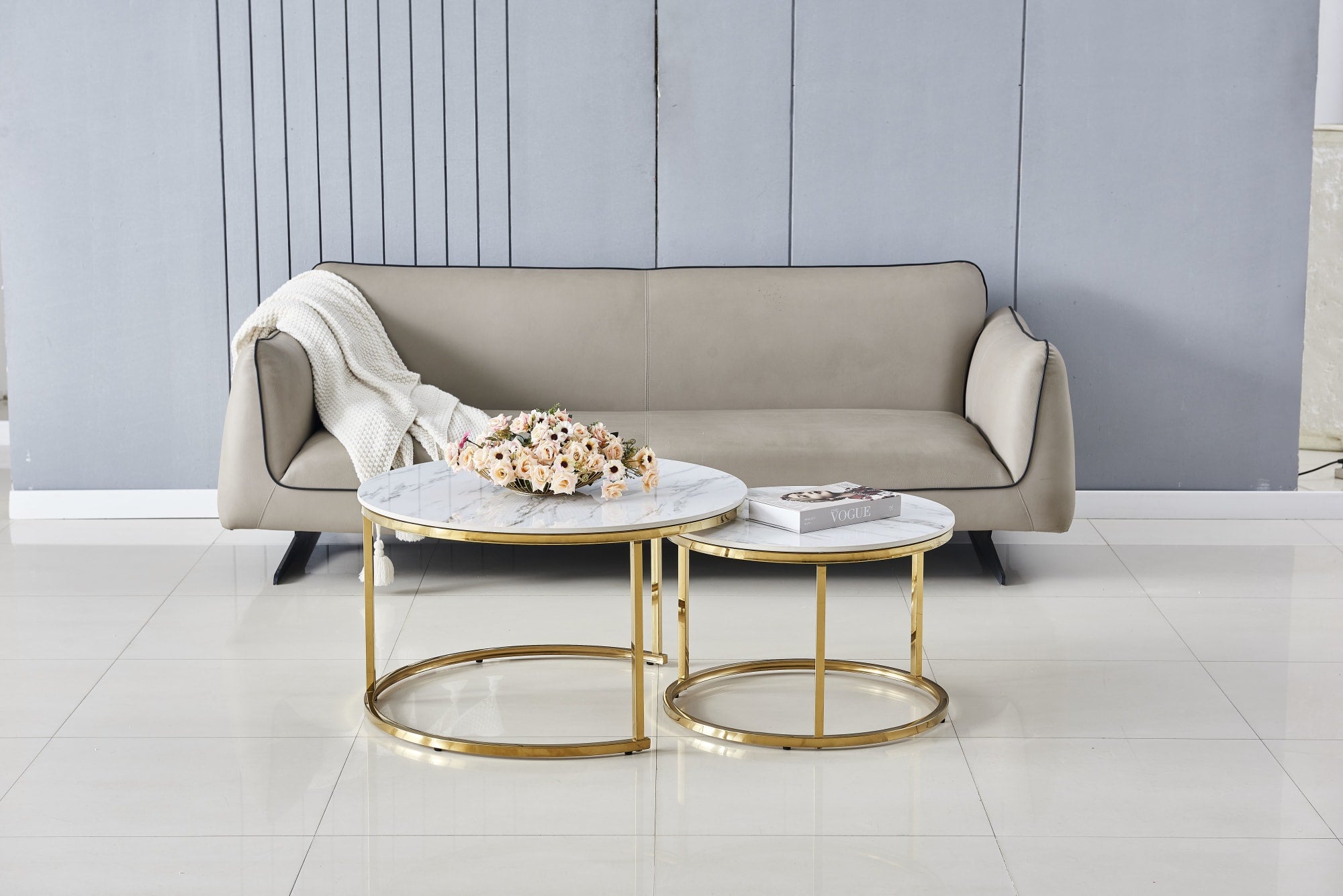 TABLE BASSE GIGOGNE GOLD PLATEAU CERAMIQUE EFFET MARBRE 80x45 c