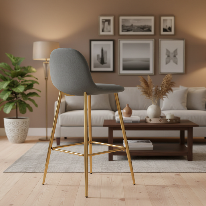 TABOURET DE BAR SCANDINAVE PIED GOLD VELOURS ANTHRACITE