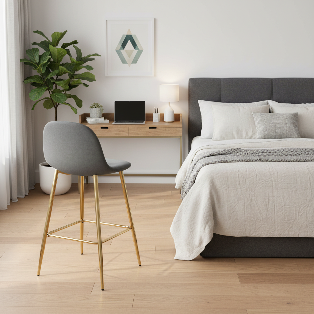 TABOURET DE BAR SCANDINAVE PIED GOLD VELOURS ANTHRACITE