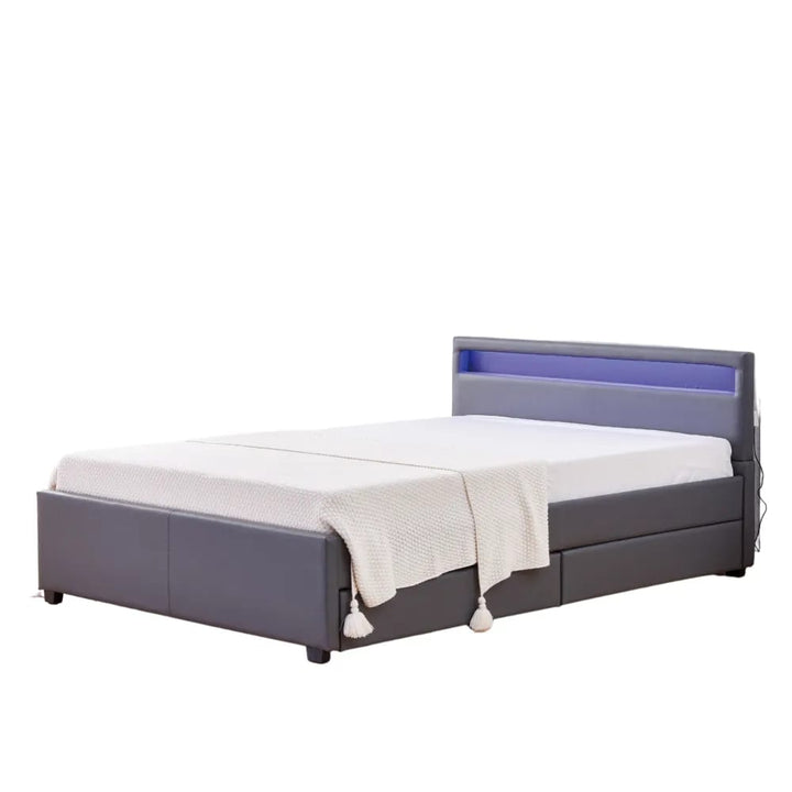 Lit adulte 160x200 cm TIROIRS et LED sommier inclus