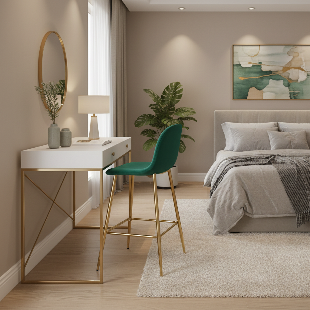 TABOURET DE BAR SCANDINAVE PIED GOLD VELOURS VERT SAPIN