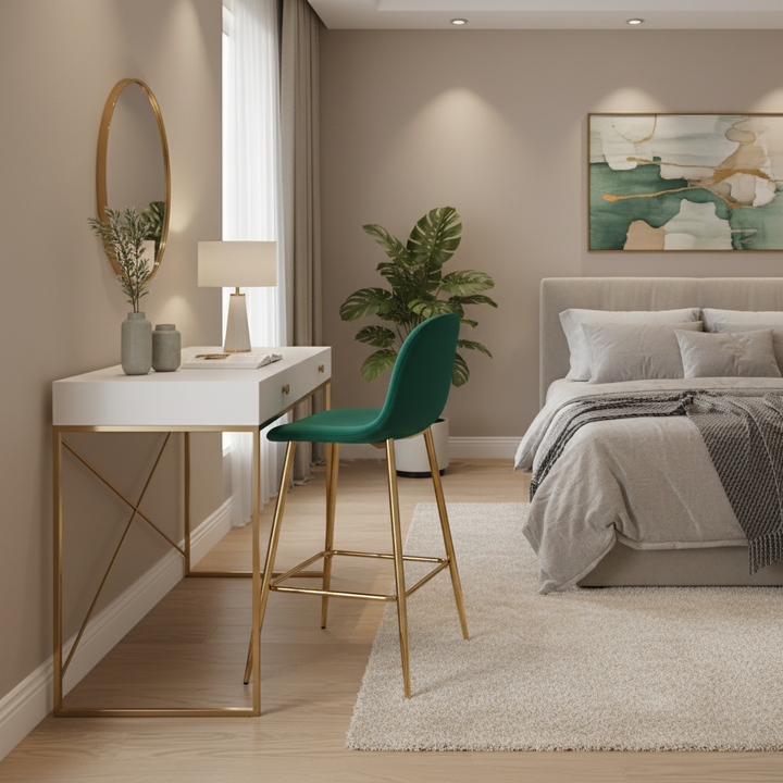 TABOURET DE BAR SCANDINAVE PIED GOLD VELOURS VERT SAPIN