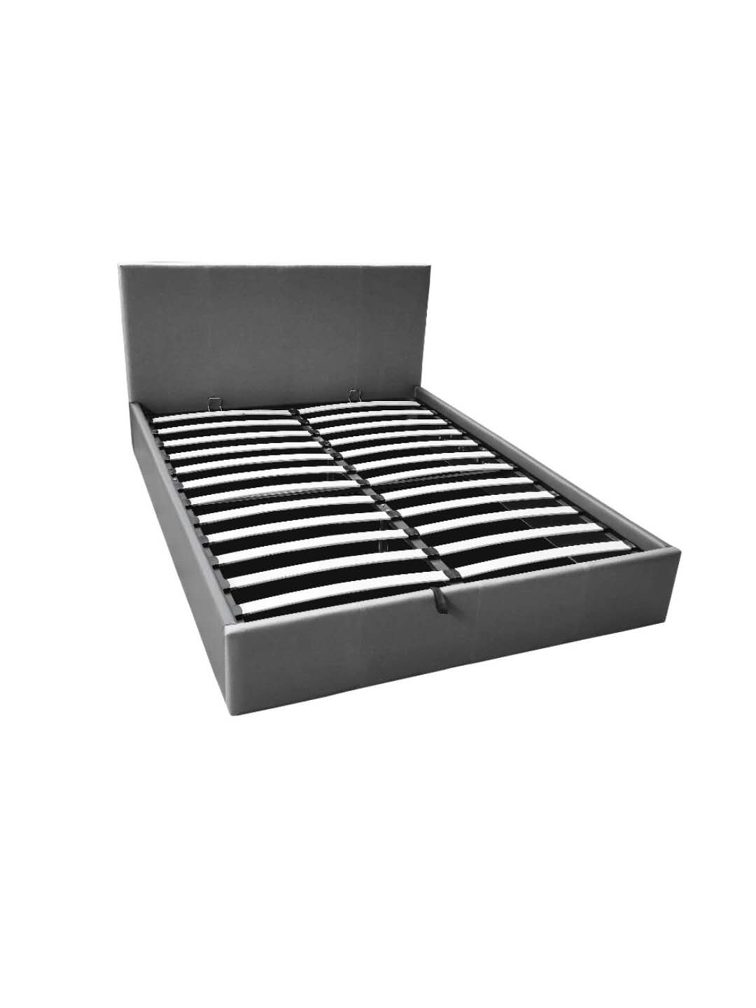 LIT COFFRE BASTIEN EN SIMILICUIR GRIS 160x200 cm