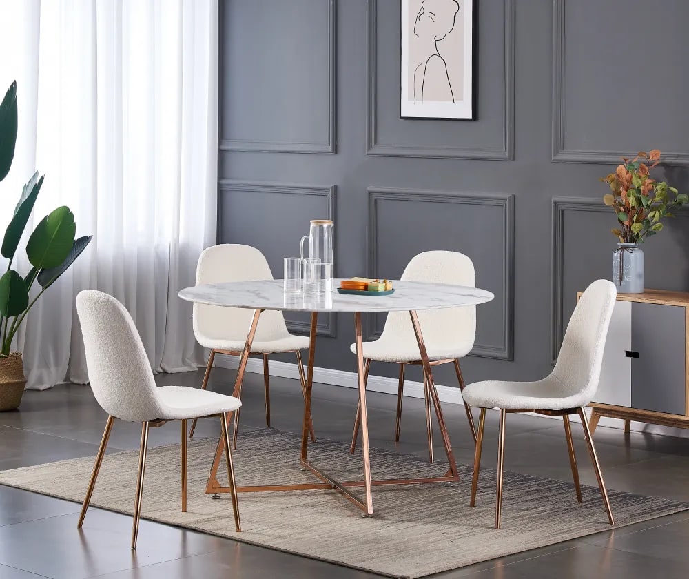 Table à manger ronde 4 personnes HELOISE Gold rose verre trempé D120 cm