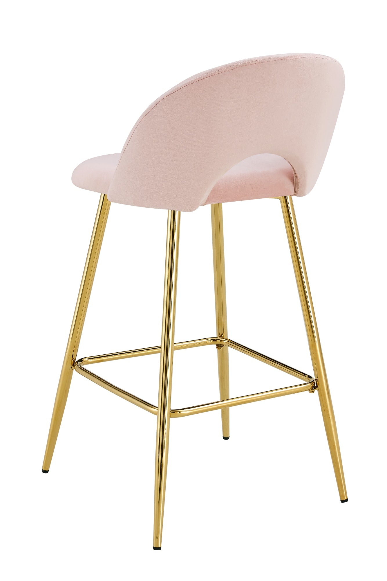 TABOURET DE BAR TEDDY PIED GOLD VELOURS ROSE
