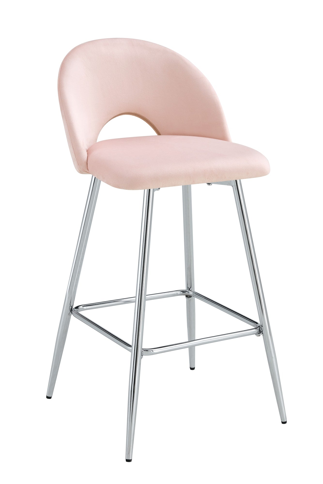 TABOURET DE BAR TEDDY PIED CHROME VELOURS ROSE