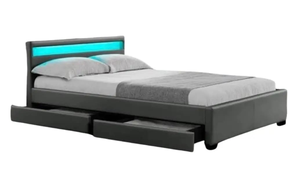 Lit adulte 160x200 cm TIROIRS et LED sommier inclus