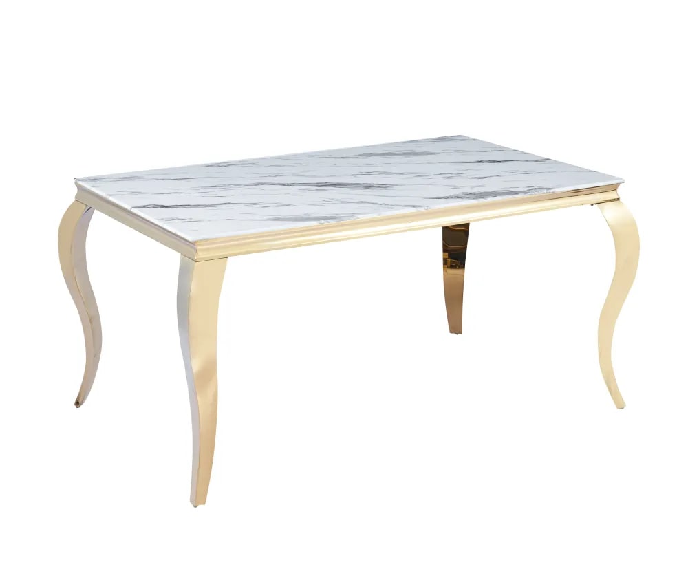 Table à manger BAROQUE 4 à 6 couverts pieds gold plateau en verre 150x90 cm