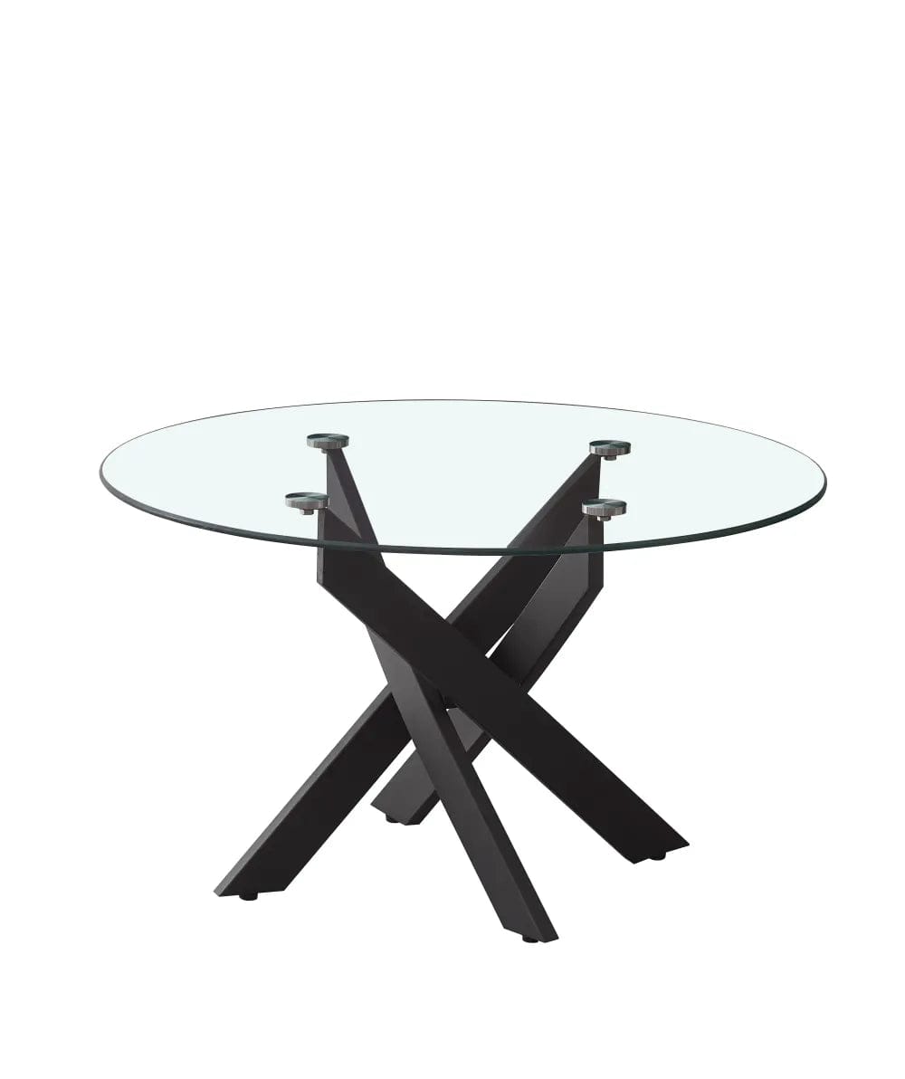 Table basse ronde JESSY pieds métal noir et plateau en verre 80 cm