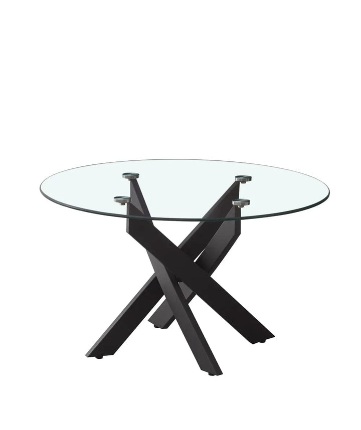 Table basse ronde JESSY pieds métal noir et plateau en verre 80 cm