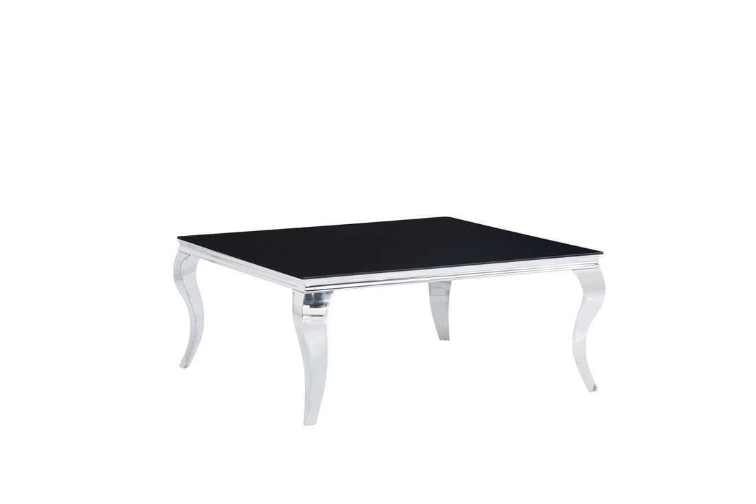 TABLE BASSE BAROQUE CARREE CHROME VERRE NOIR 100x100x45cm