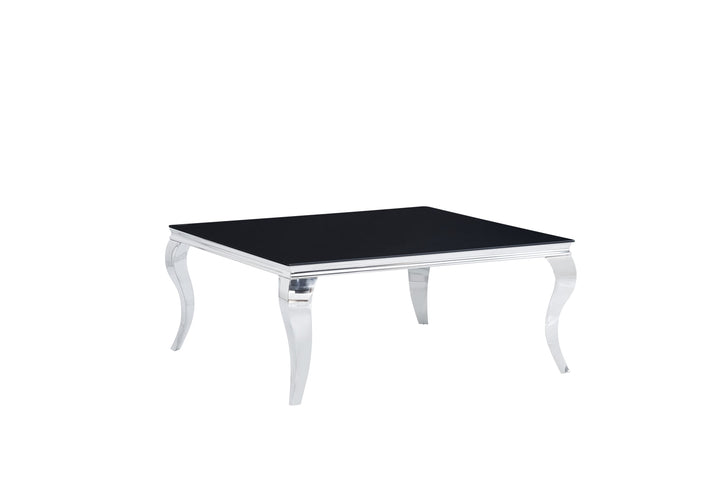 TABLE BASSE BAROQUE CARREE CHROME VERRE NOIR 100x100x45cm