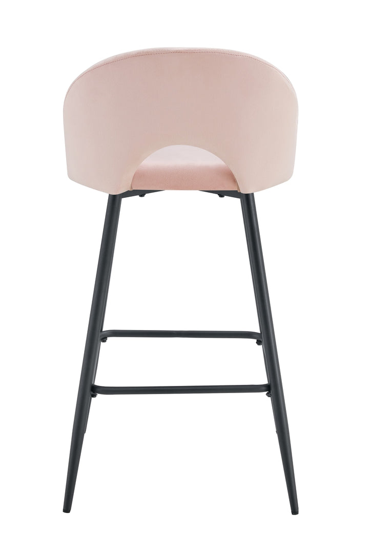 TABOURET DE BAR TEDDY PIED METAL NOIR VELOURS ROSE
