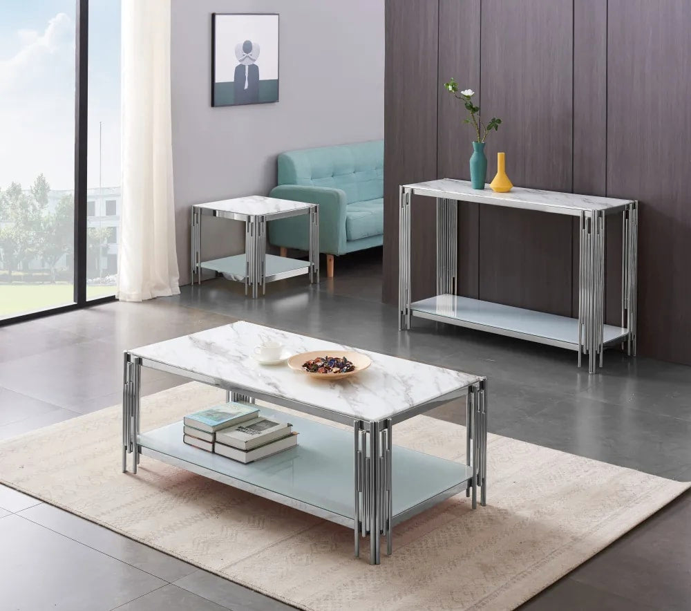 Table Basse FLUTE Chrome plateau en verre 120x60x45 cm