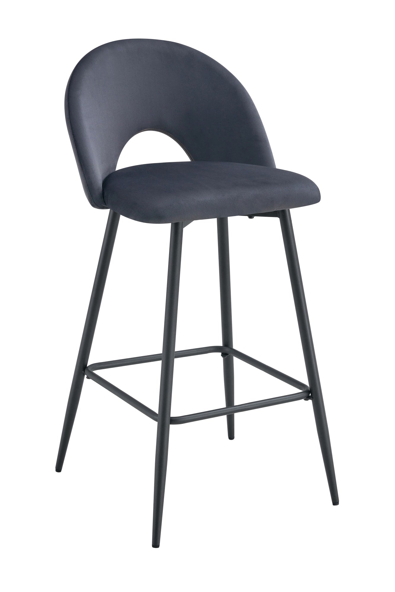 TABOURET DE BAR TEDDY PIED METAL NOIR VELOURS ANTHRACITE