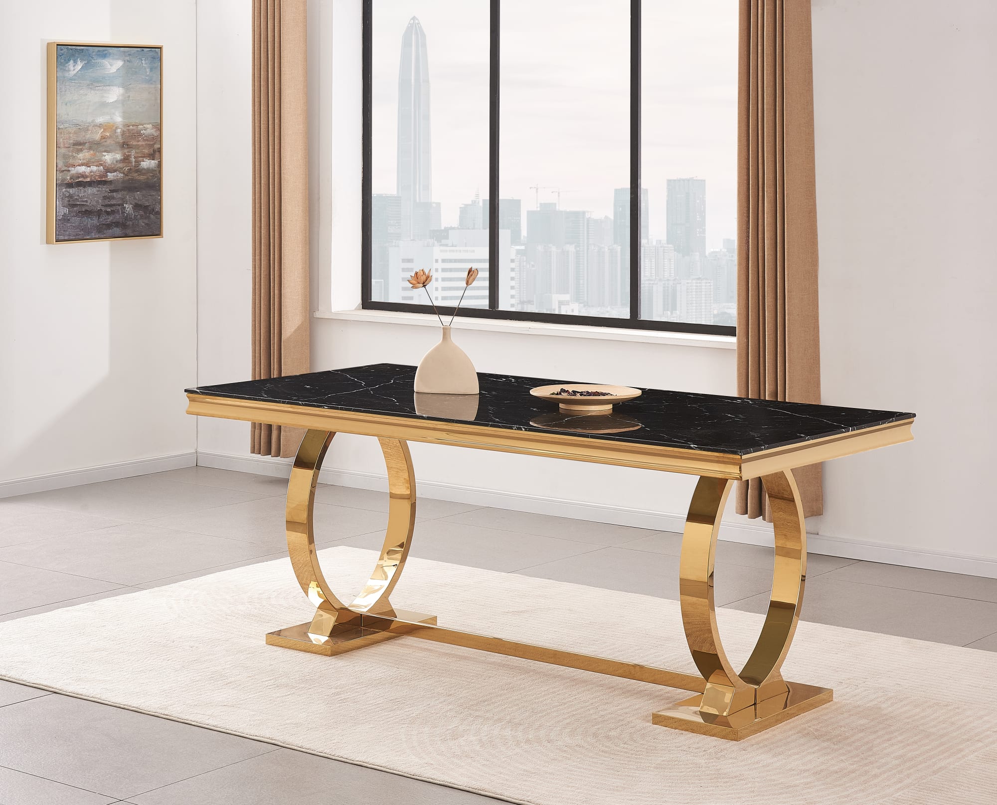 TABLE REPAS OMEGA GOLD MARBRE NOIR 180X90CM
