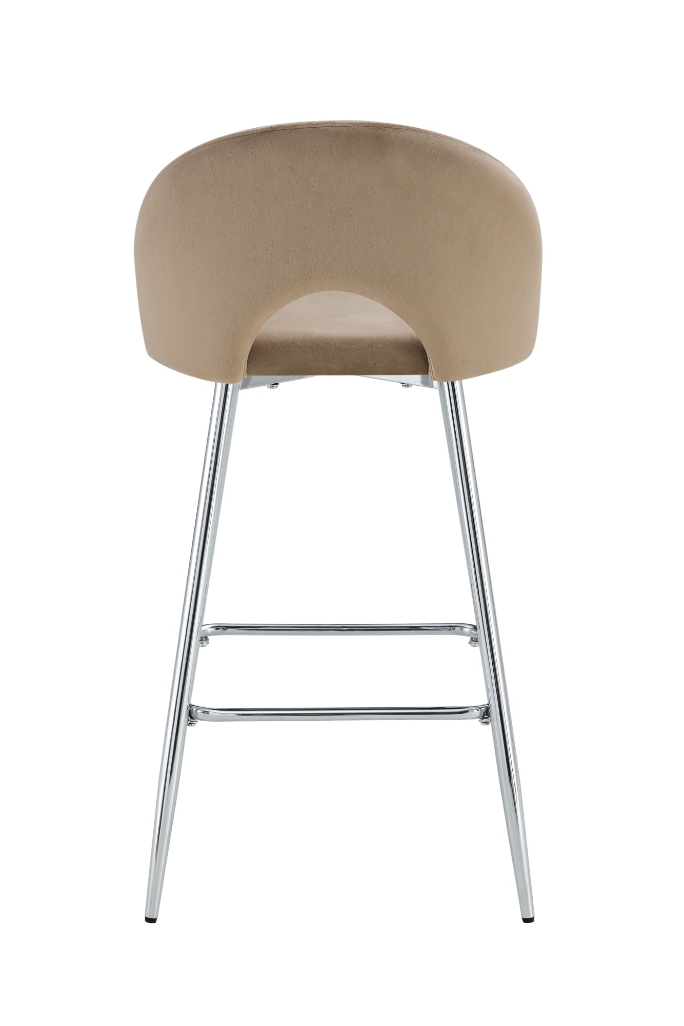 TABOURET DE BAR TEDDY PIED CHROME VELOURS TAUPE