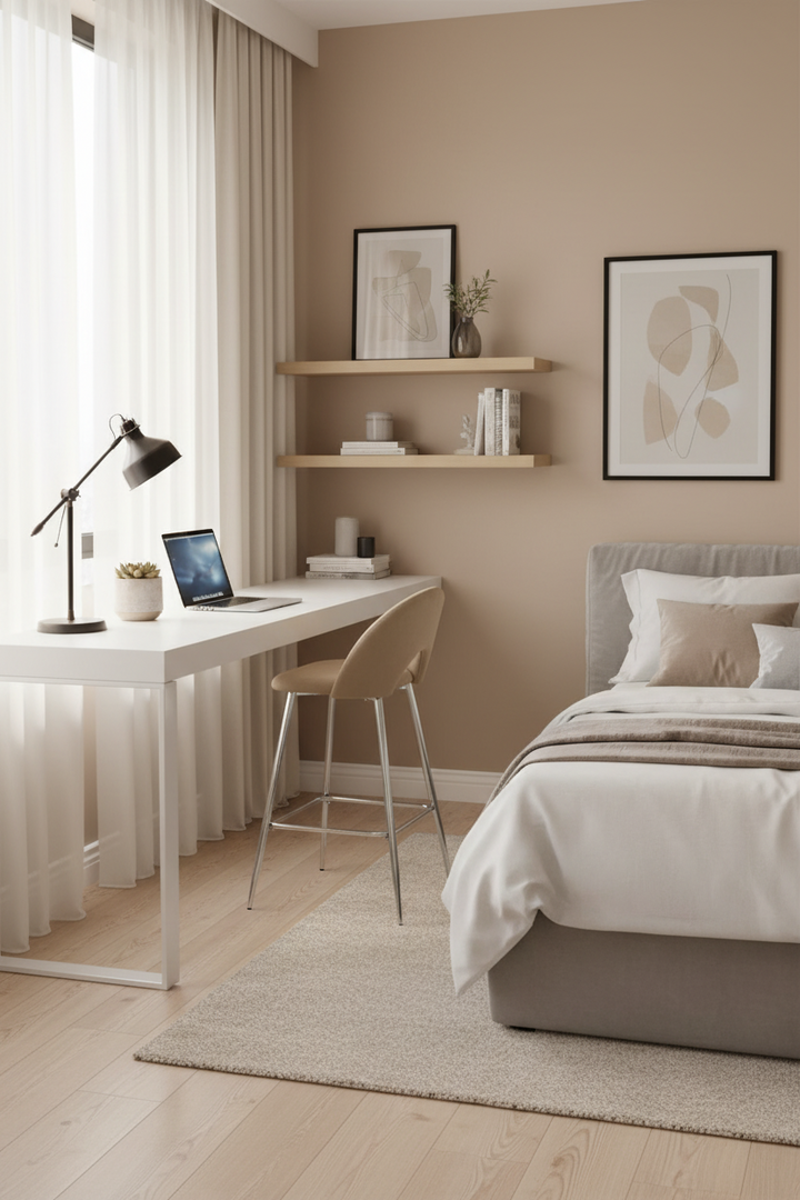 TABOURET DE BAR TEDDY PIED CHROME VELOURS TAUPE