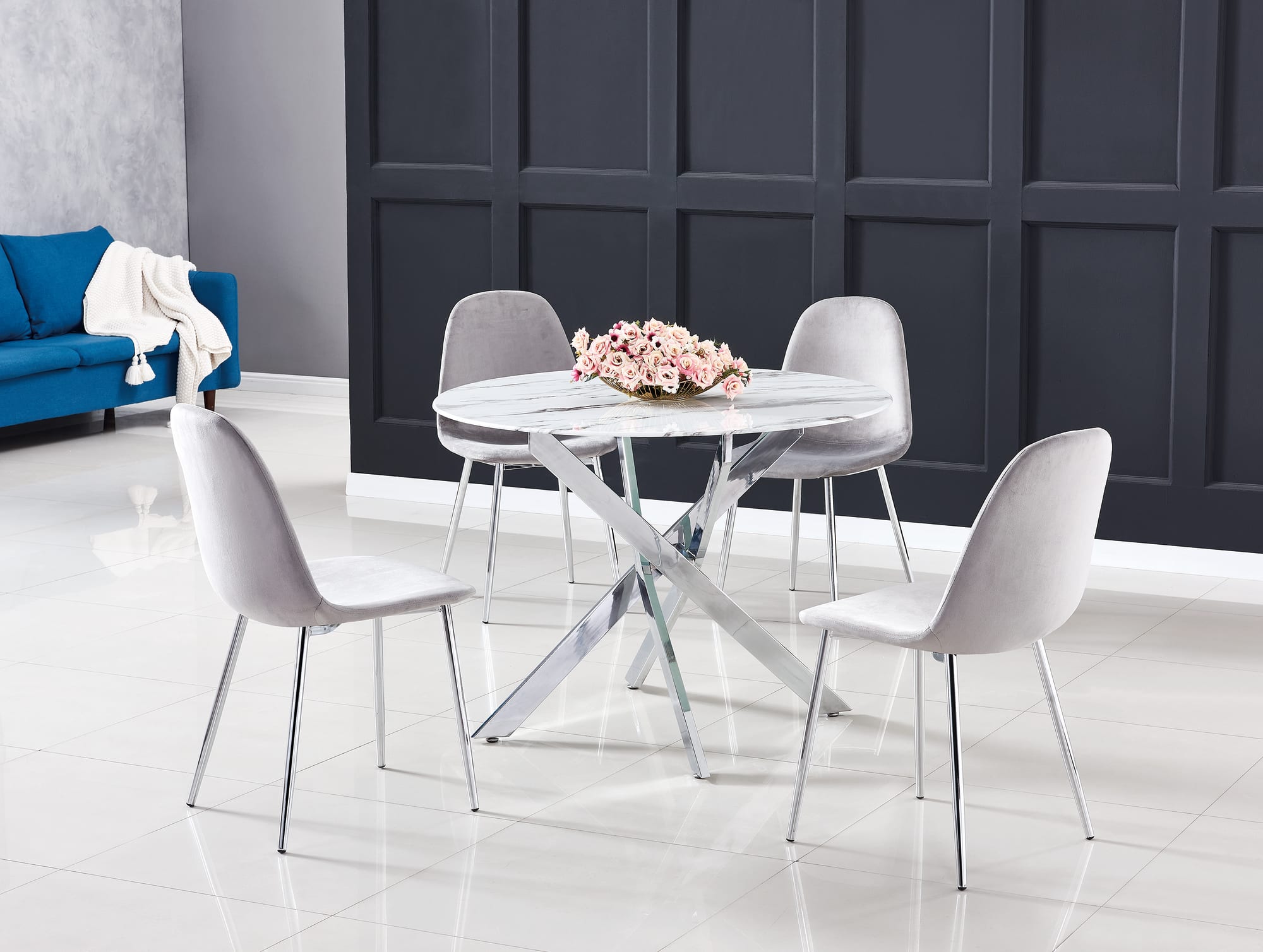 TABLE REPAS JESSICA CHROME MARBRE BLANC XXL120x75cm