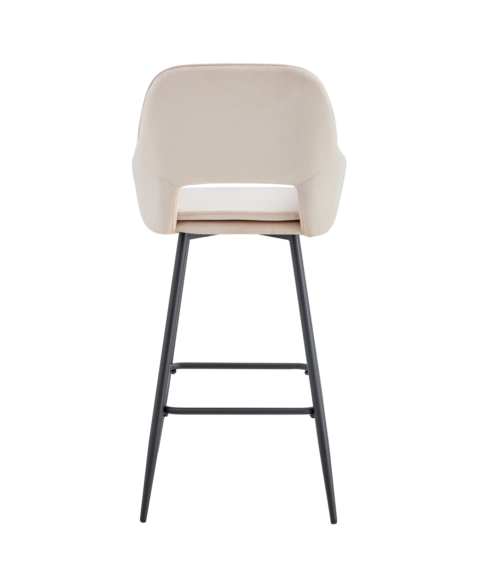 TABOURET DE BAR ATHENA PIED METAL NOIR VELOURS BEIGE