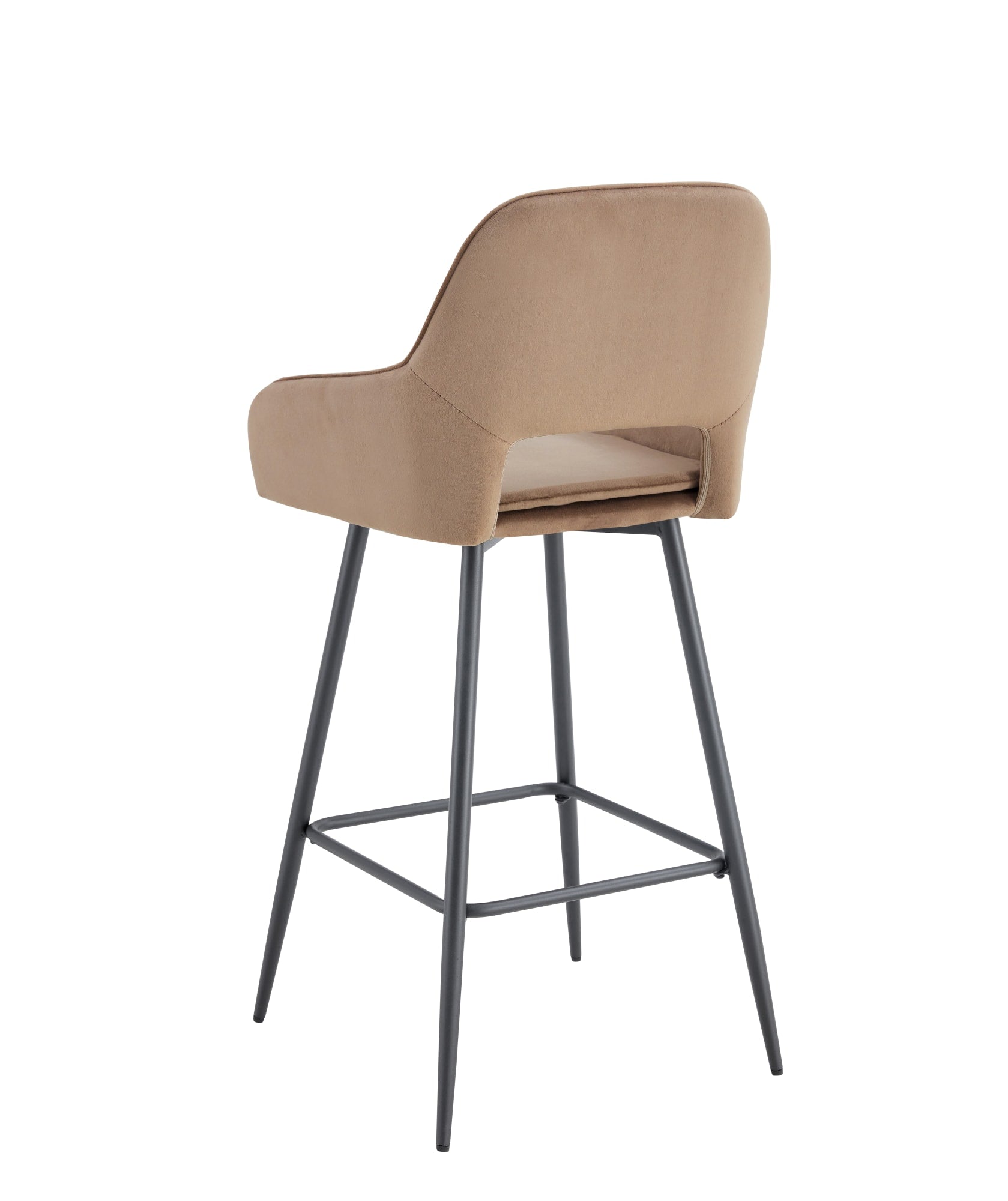 TABOURET DE BAR ATHENA PIED METAL NOIR VELOURS TAUPE