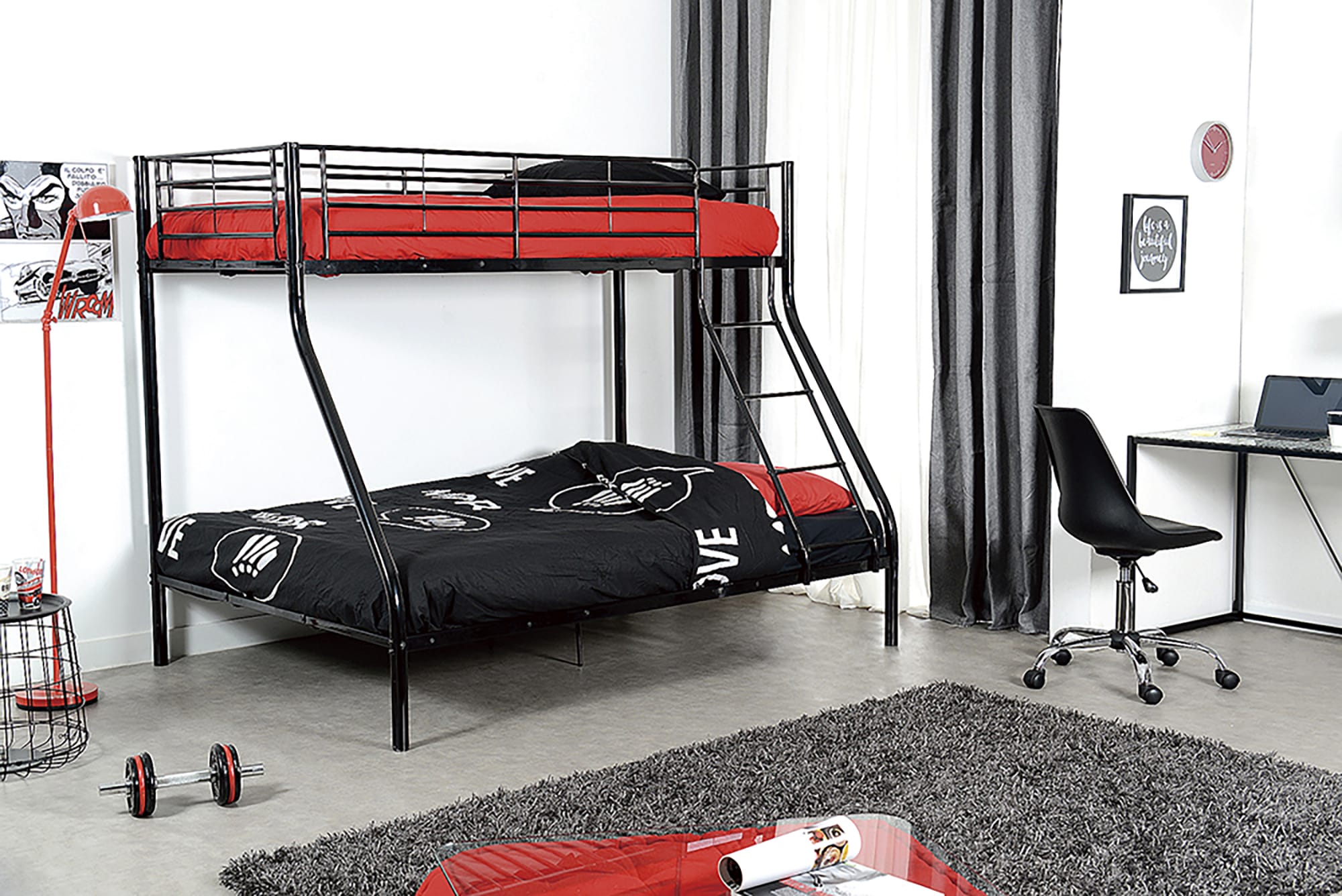 LIT SUPERPOSÉ BOB NOIR 90X190cm + 140x190 cm