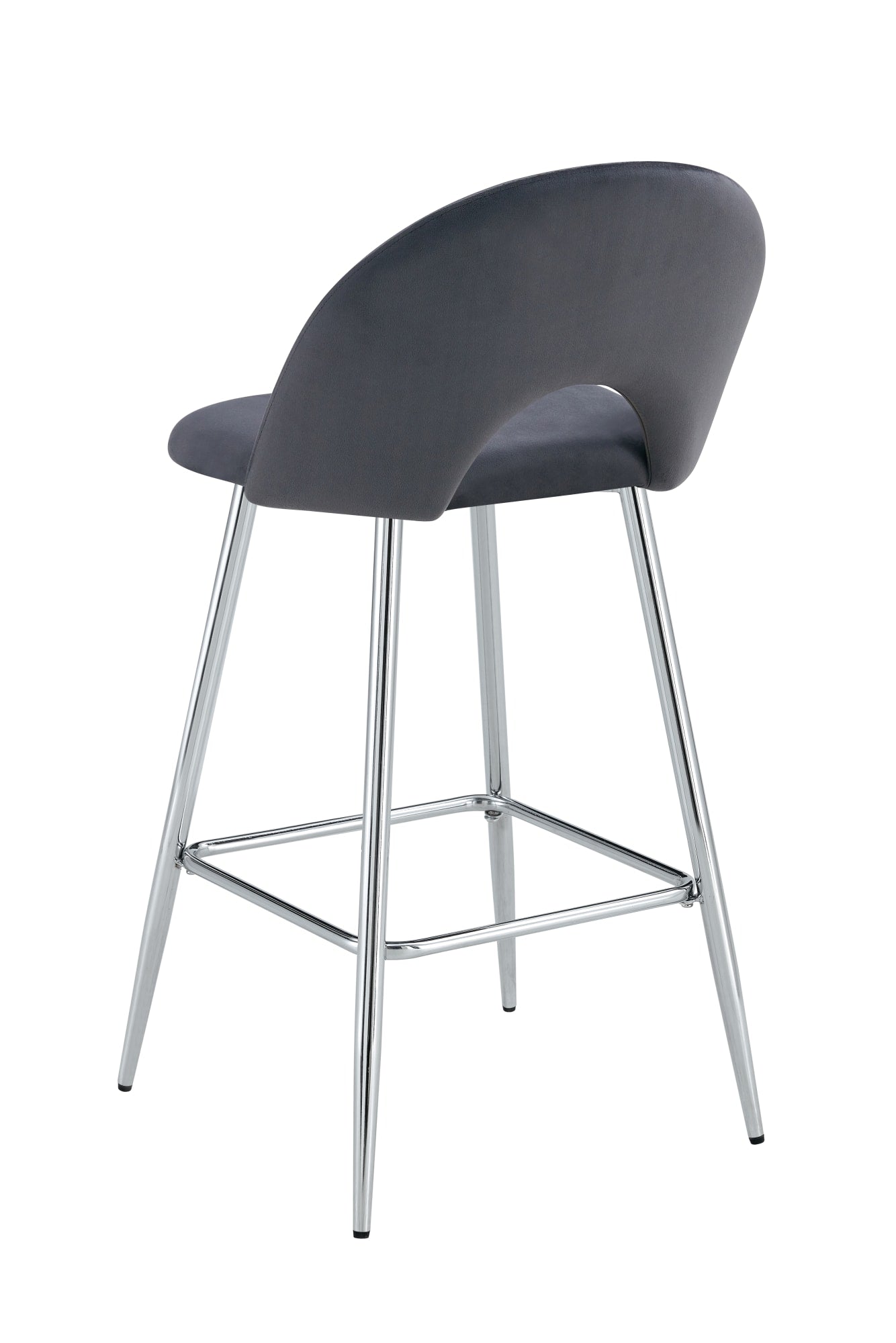 TABOURET DE BAR TEDDY PIED CHROME VELOURS ANTHRACITE