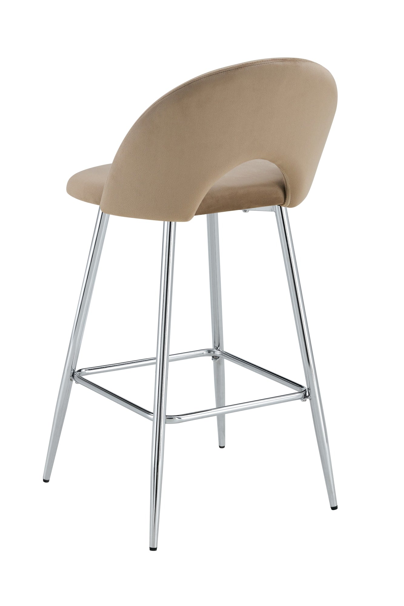 TABOURET DE BAR TEDDY PIED CHROME VELOURS TAUPE