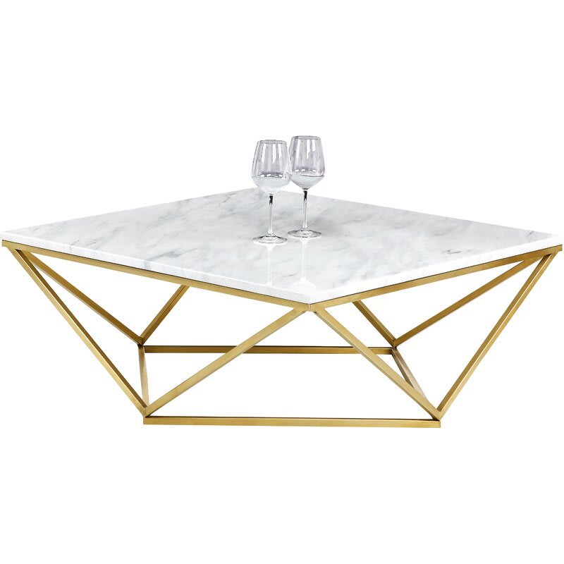 Table Basse carrée ALINA Gold XXLverre 100x100x45 cm