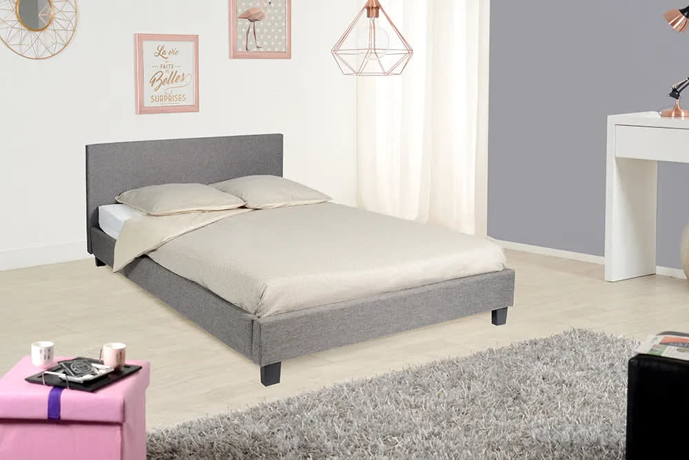 Lit 2 places 140x190 cm KELIA tissu sommier inclus