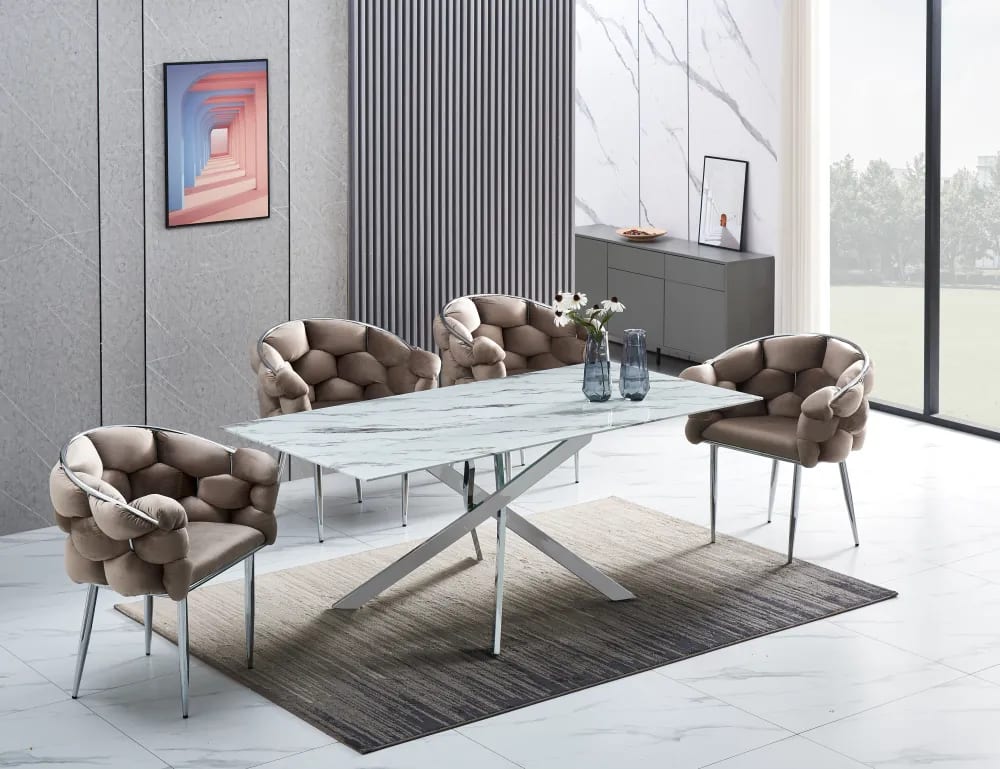 Table Repas JESSICA XXL Chrome et plateau en verre 180 cm 6 à 8 couverts