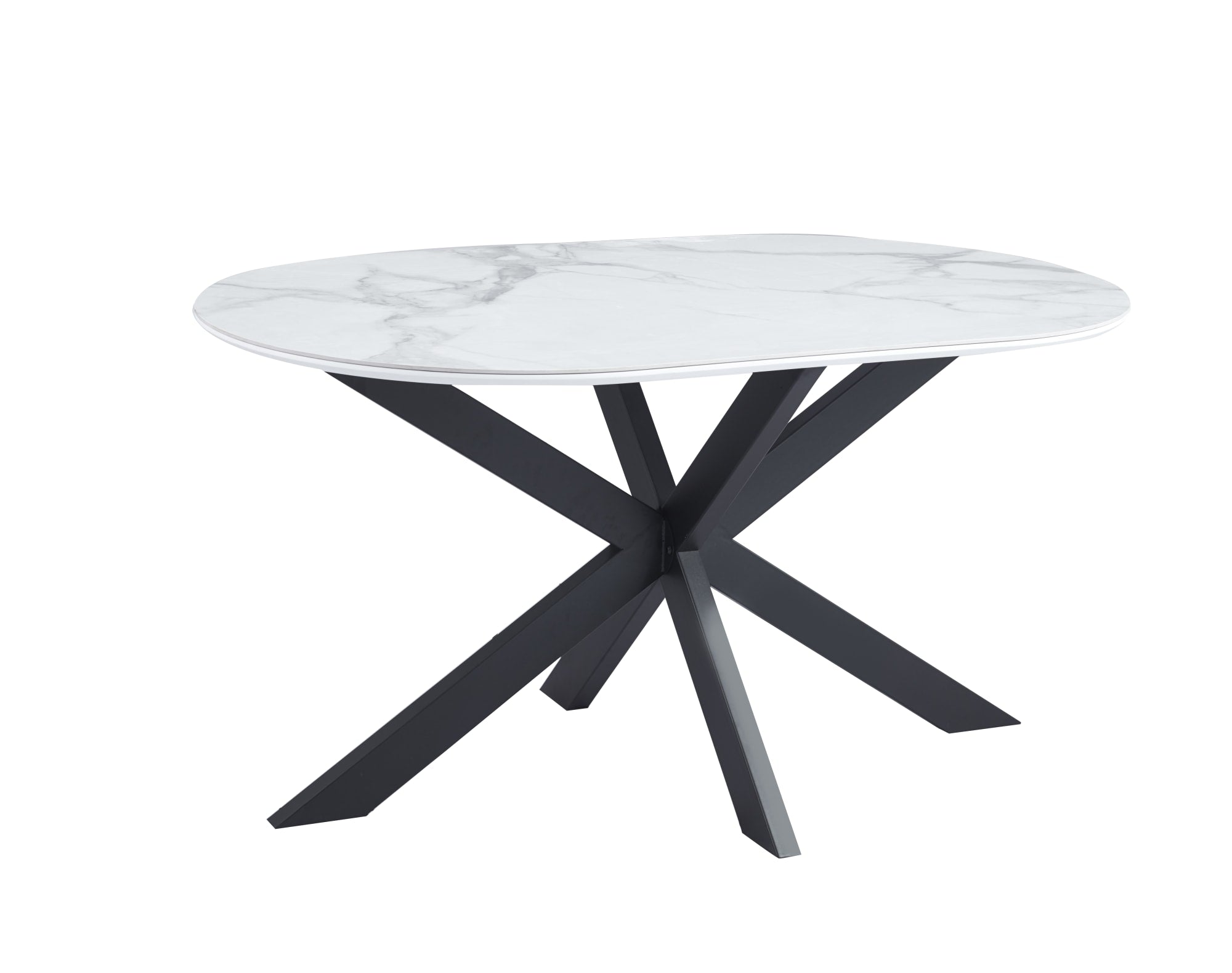 TABLE REPAS MANON PIED METAL NOIR PLATEAU CERAMIQUE MARBRE BLANC 150X90cm
