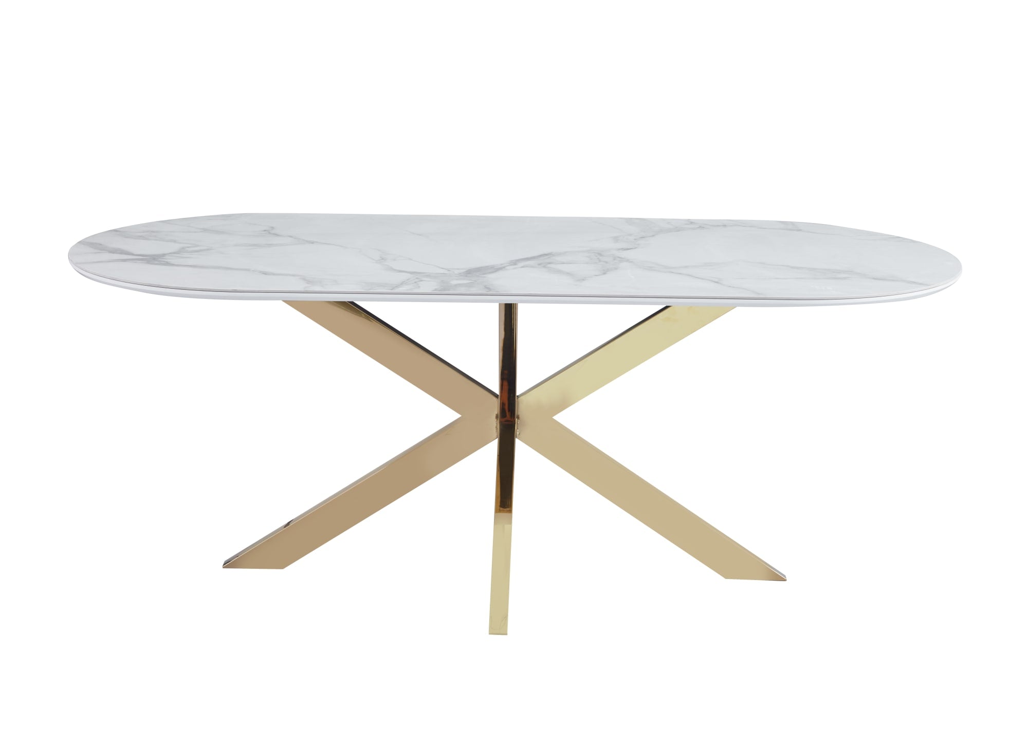 TABLE REPAS MANON PIED GOLD PLATEAU CERAMIQUE MARBRE BLANC 200x100cm