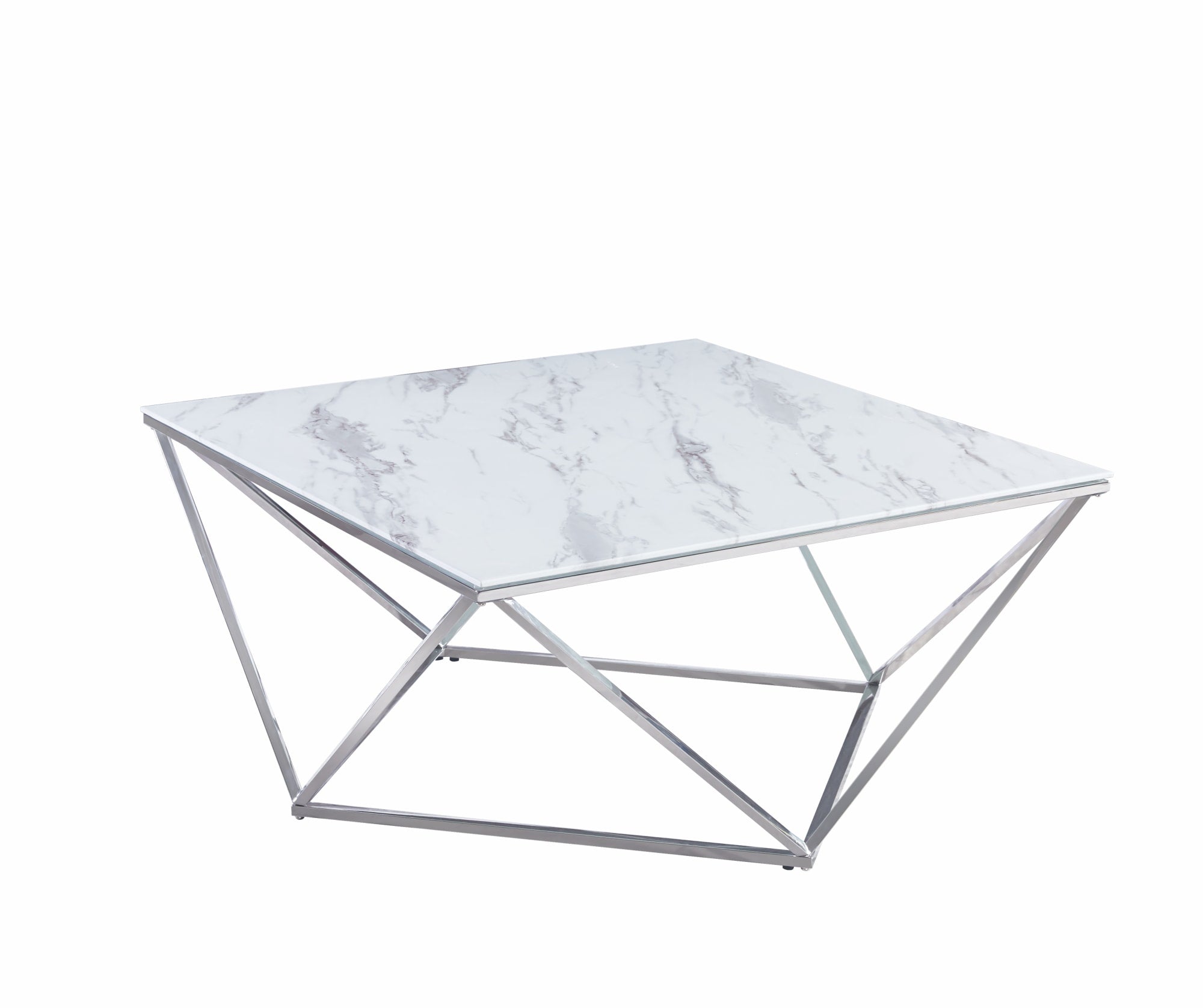 TABLE BASSE ALINA CHROME MARBRE BLANC 100x100x45 cm