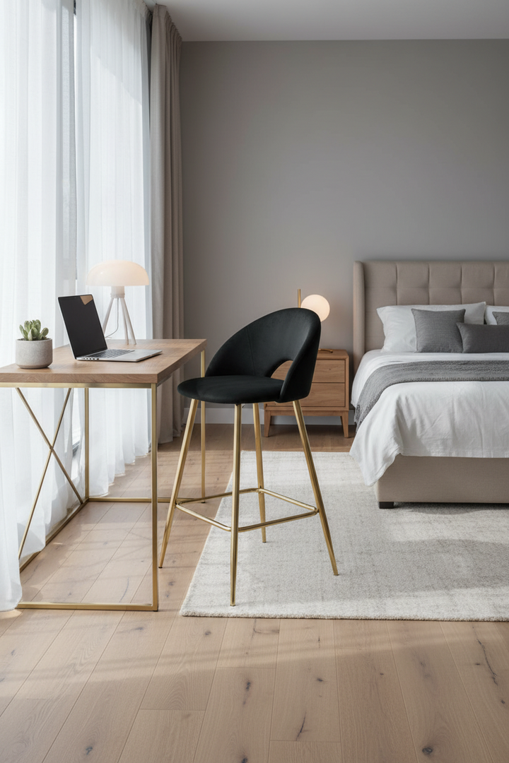 TABOURET DE BAR TEDDY PIED GOLD VELOURS NOIR