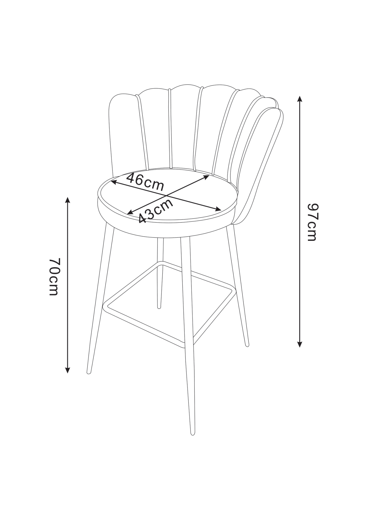 TABOURET DE BAR NYMPHEA METAL NOIR VELOURS GRIS HAUTEUR 65cm