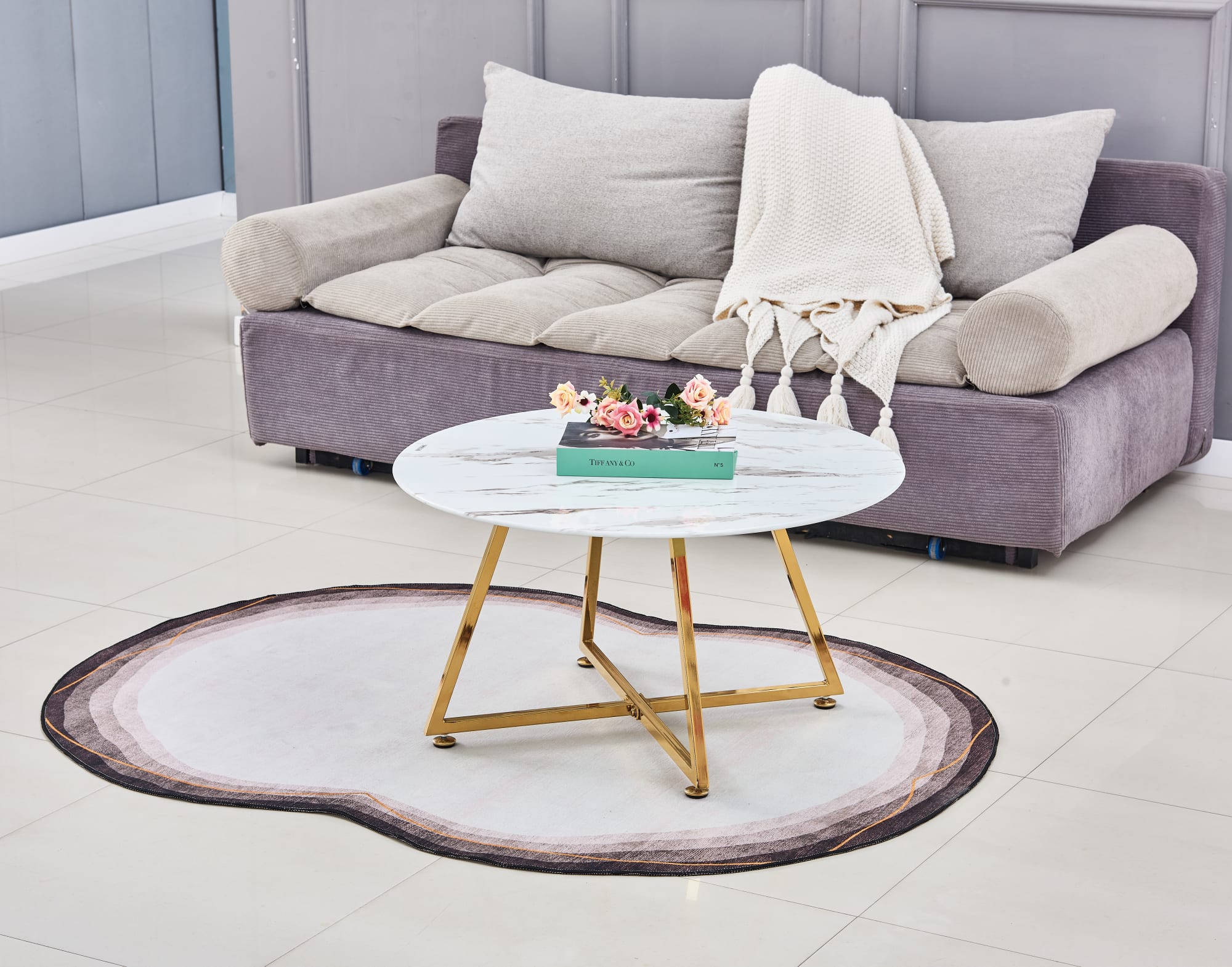 TABLE BASSE HELOISE GOLD MARBRE BLANC 80x45 cm